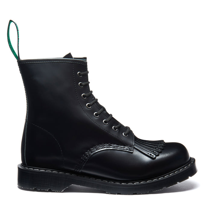 Black Hi-Shine 8 Eye Derby Boot & Brogue Kiltie