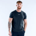 Men's active crew-neck t-shirt top, short sleeves, dark green with small chest logo