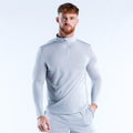 Men's light blue quarter-zip pullover with long sleeves