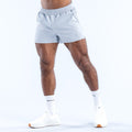 Men's light blue training shorts, 4-in inseam, elastic waistband