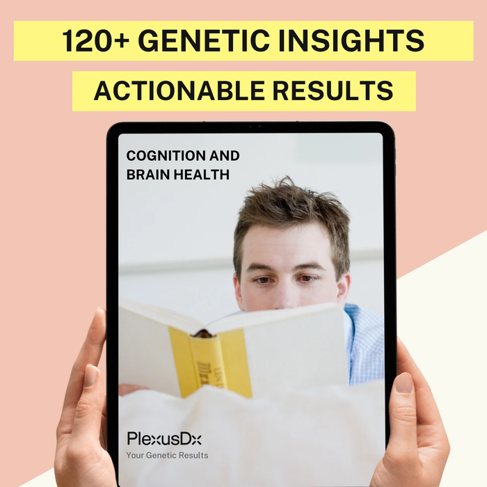 PlexusDx Cognition & Brain Health Genetic Test kit box with 120+ personalized insights for neurotransmitter balance, cognitive aging, and brain health