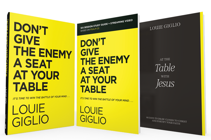 Don’t Give the Enemy a Seat at Your Table Study Guide + Book + Devotional Premium Bundle