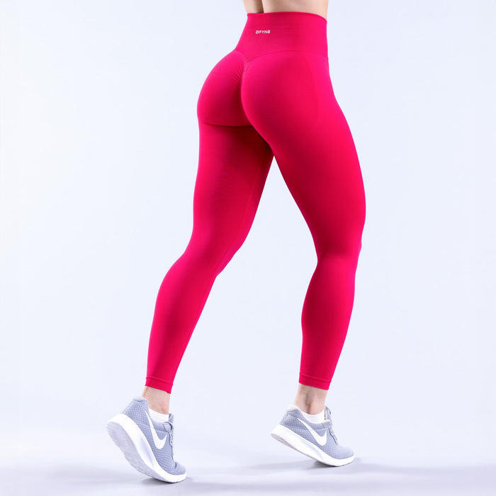 Fuchsia high-waist full-length leggings, side view