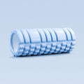 Blue foam roller with segmented ridges and DFYNE logo