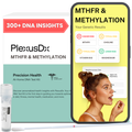 PlexusDx MTHFR & Methylation DNA test kit with digital results screen and swab on a white background