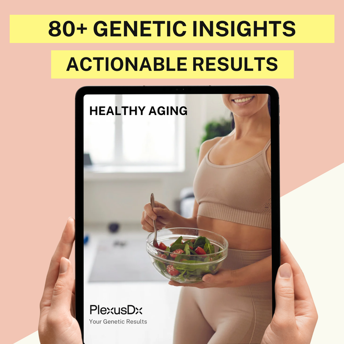 PlexusDx genetic report detail showing aging biomarkers and longevity pathway analysis results