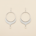 Large Alhambra hoop earrings with textured crescent drop and small pearl, silver tone