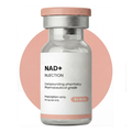 NAD+ injection vial with a pink cap and label on a white background