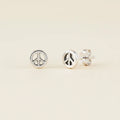 Silver peace sign stud earrings with round bezel and post backs