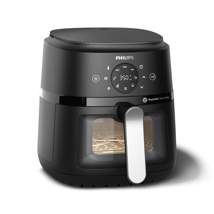 Philips air fryer with digital display on a white background