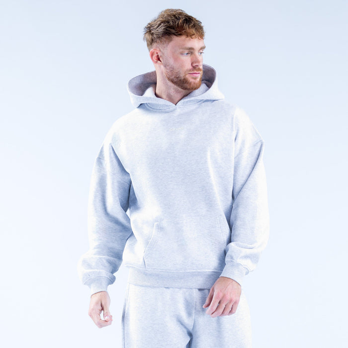 Light blue graphic hoodie with kangaroo pocket, ribbed cuffs and hem