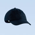 Dark navy script baseball cap with embroidered cursive logo on front