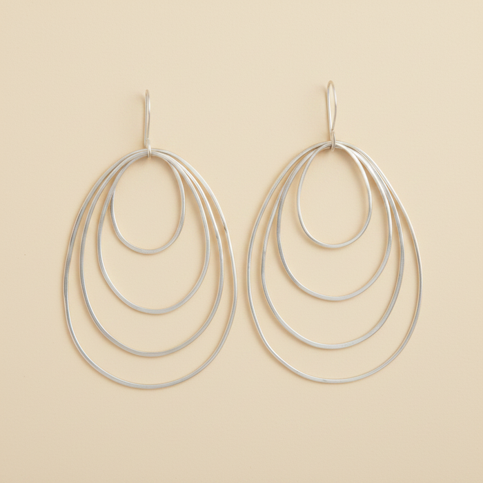 Silver-tone multi-loop hoop earrings with teardrop ring drops