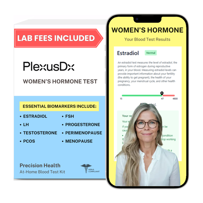 PlexusDx Women's Hormone at-home blood test kit box with hormone level biomarker analysis