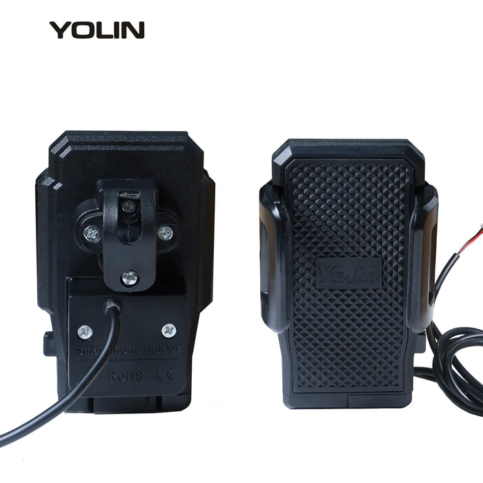 Side view of Yolin YL-03U e-bike phone mount with USB charging port for smartphones