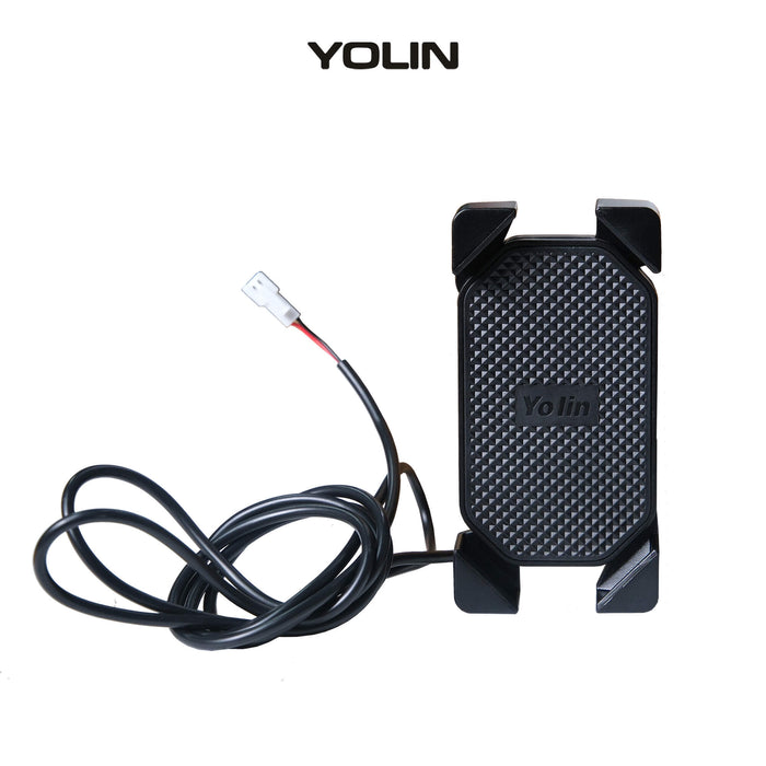 Yolin YL-06U E-Bike Phone Mount with USB Charging – front view of e-bike handlebar phone holder with USB charging port