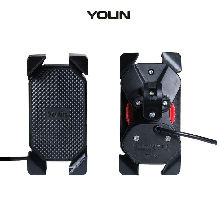 Side view of Yolin YL-06U e-bike phone mount with USB charging port for smartphones