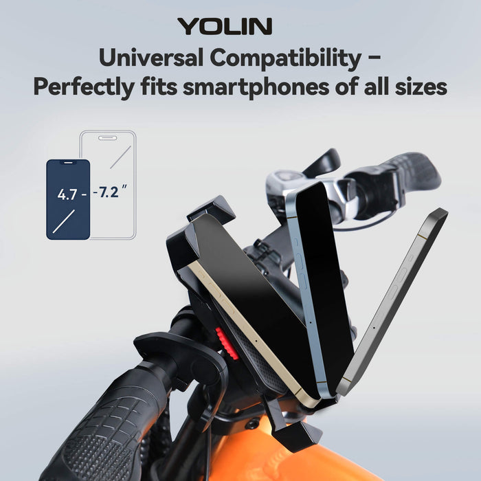 Yolin YL-06U phone mount installed on e-bike handlebar with USB charging cable connected