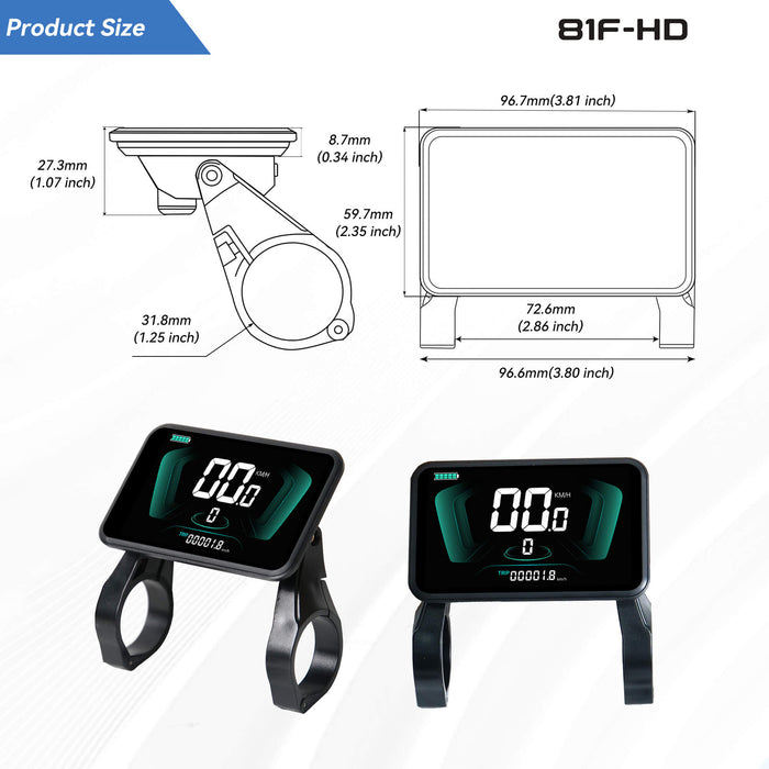 Yolin YL-81F-HD e-bike display dimensions and installation measurements