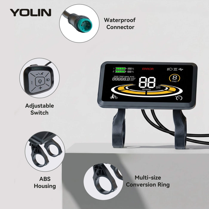 Yolin YL-91F-H 4 inch LCD e-bike display – horizontal large format display for integrated e-bike cockpit systems