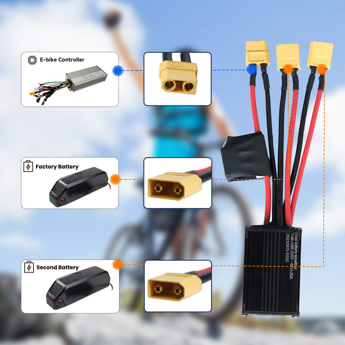 Installing_Yolin_YL-DBE-30A_dual_battery_balancer_on_eBike_for_safe_battery_load_connections